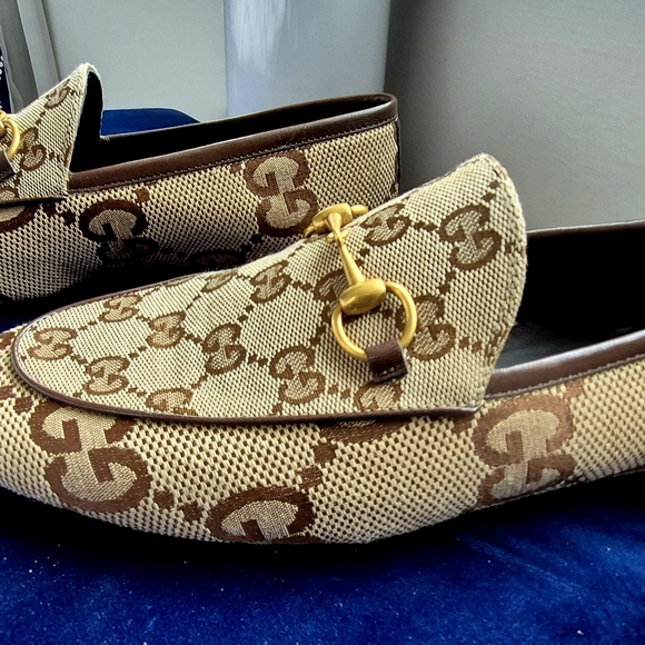 Gucci Beige Monogram Canvas Horsebit Loafers with Gold Hardware - Picture 3 of 4